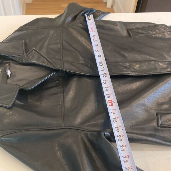 Banana Republic Button Front Black Leather Barn Coat Jacket Small - Picture 6 of 11